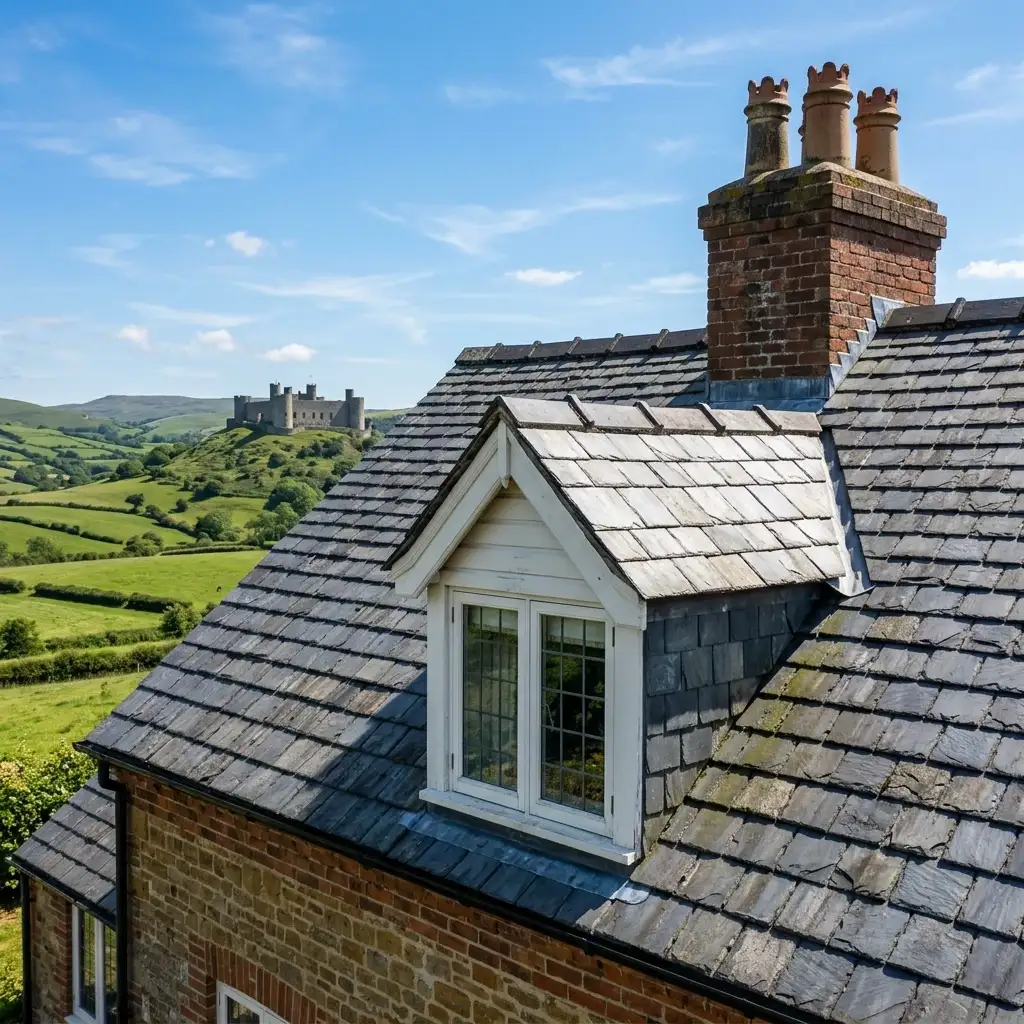 Slate roof and countryside